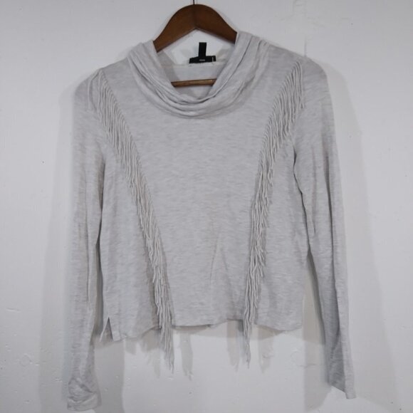 Jessica Simpson Gray Fringe Crop Top Turtle Neck XS Long Sleeve Women Blouse - Picture 2 of 10